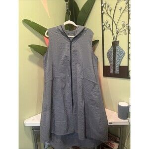 Transparente Black Label Gray Crinkle Hooded Zip Lagenlook Long Duster Vest OS